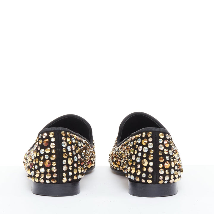 GIUSEPPE ZANOTTI Kevin black suede gold silver Swarovski crystal loafers EU43