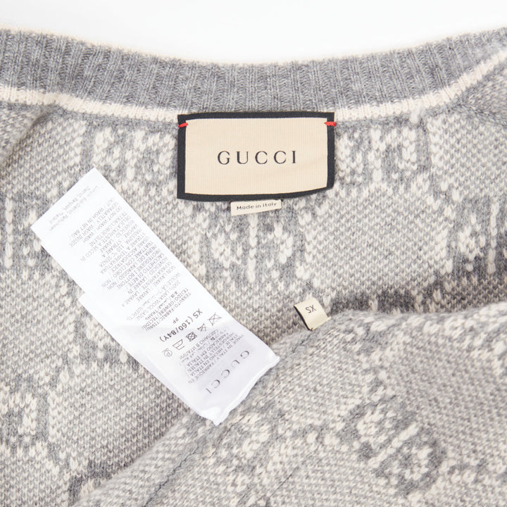 GUCCI 2021 grey cream GG Supreme jacquard boucle wool cardigan jacket IT40 S