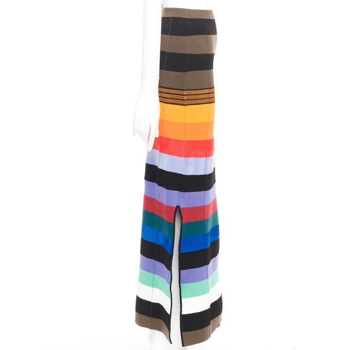 CHRISTOPHER JOHN ROGERS multicolor rainbow stripe knit side slit maxi skirt XS