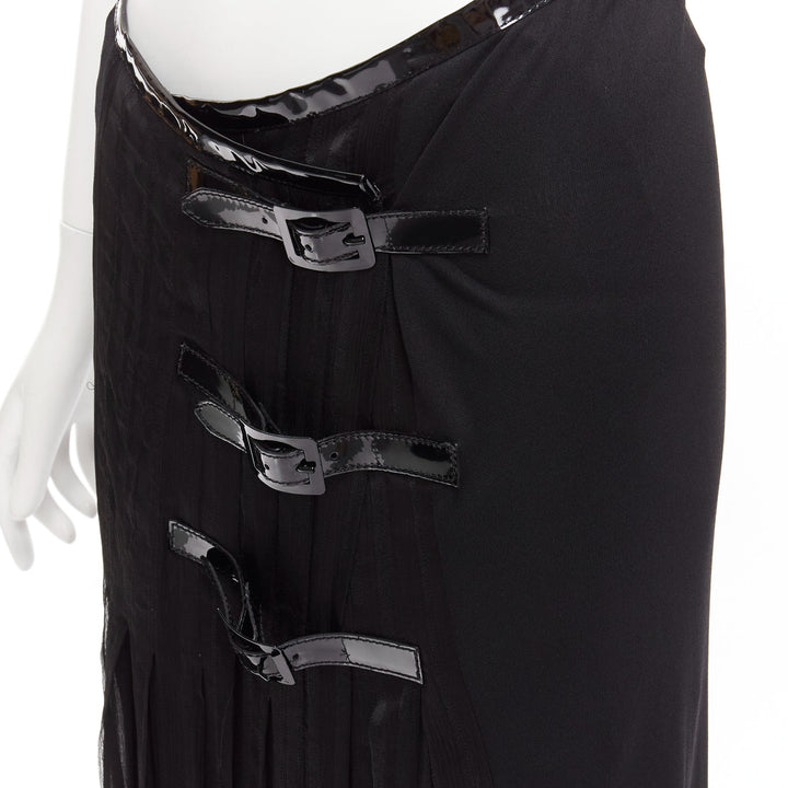 JEAN PAUL GAULTIER FEMME Vintage black bondage buckle detail plisse skirt IT40 S