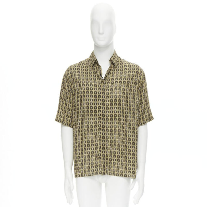 FENDI Forever Bamboo FF Zucca interwoven print bowling summer shirt EU39 M