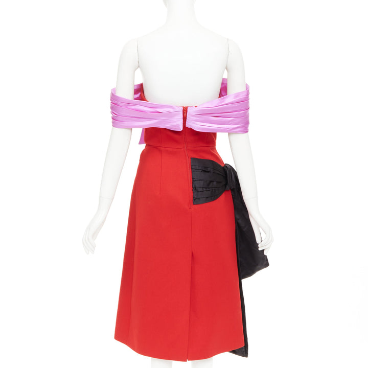 PRADA 2018 red pink black virgin wool satin sash bustier dress IT38 XS