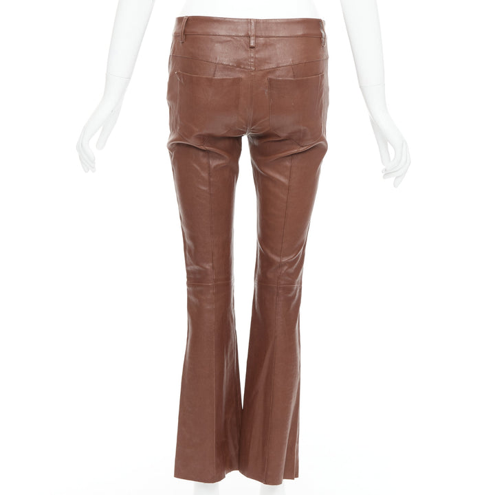 JITROIS brown genuine lambskin leather mid waist flare pants FR36 S