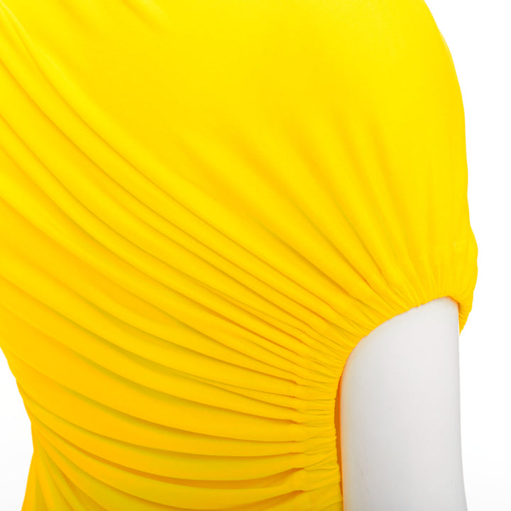 FERRAGAMO Maximilian Davis 2023 Runway yellow asymmetric ruched dress IT38 XS