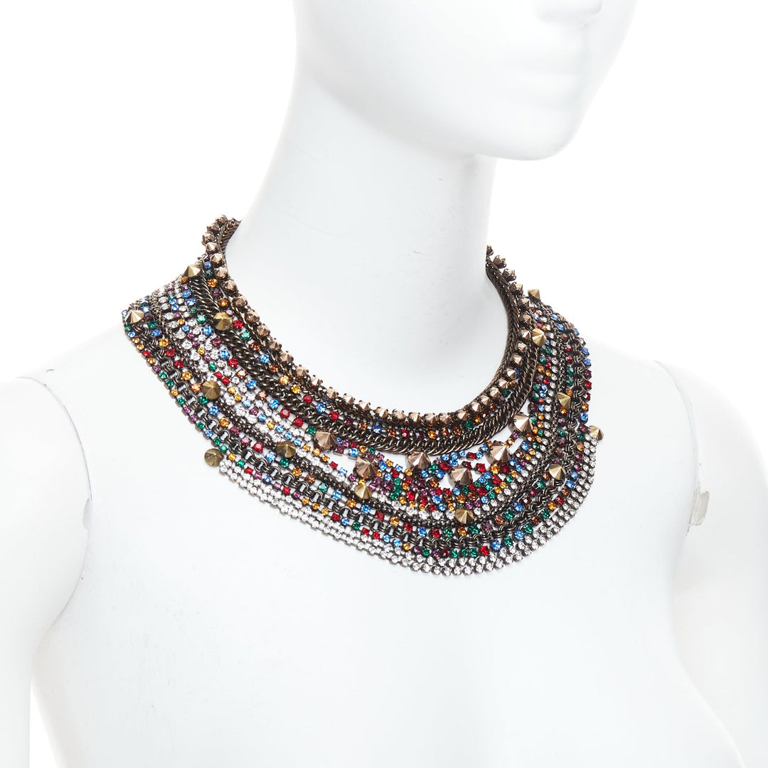 IOSSELLIANI gold multicolor rhinestone crystal encrusted collar necklace