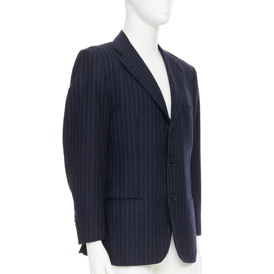 KITON 100% cashmere navy pinstriped double vents blazer jacket IT52 XL