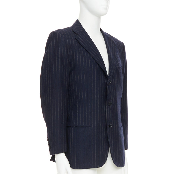 KITON 100% cashmere navy pinstriped double vents blazer jacket IT52 XL
