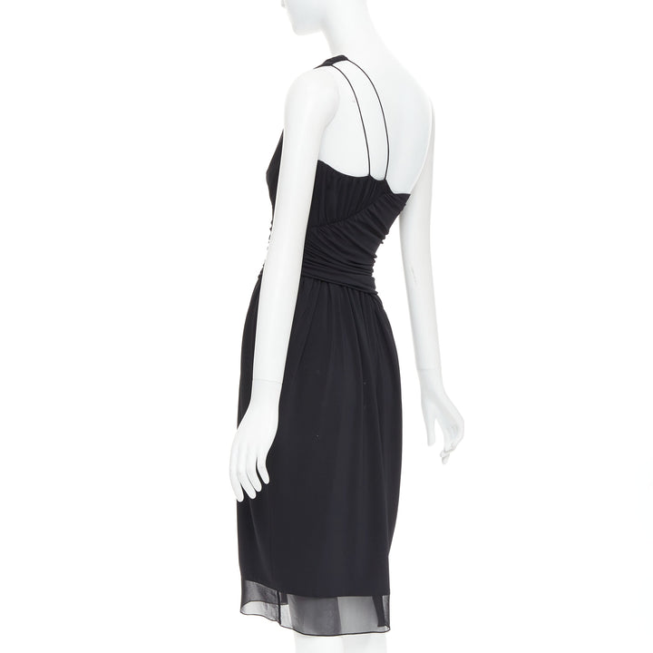 VERA WANG Vintage black one shoulder ruched waist silk lined dress US2 S