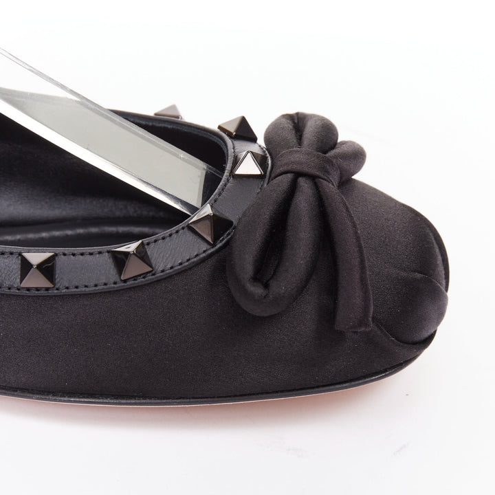 VALENTINO Rockstud nero black satin leather studded cross ballet flats EU37.5