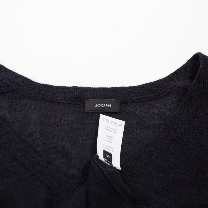 JOSEPH 100% cashmere black semi sheer knit long sleeve vneck casual sweater XS