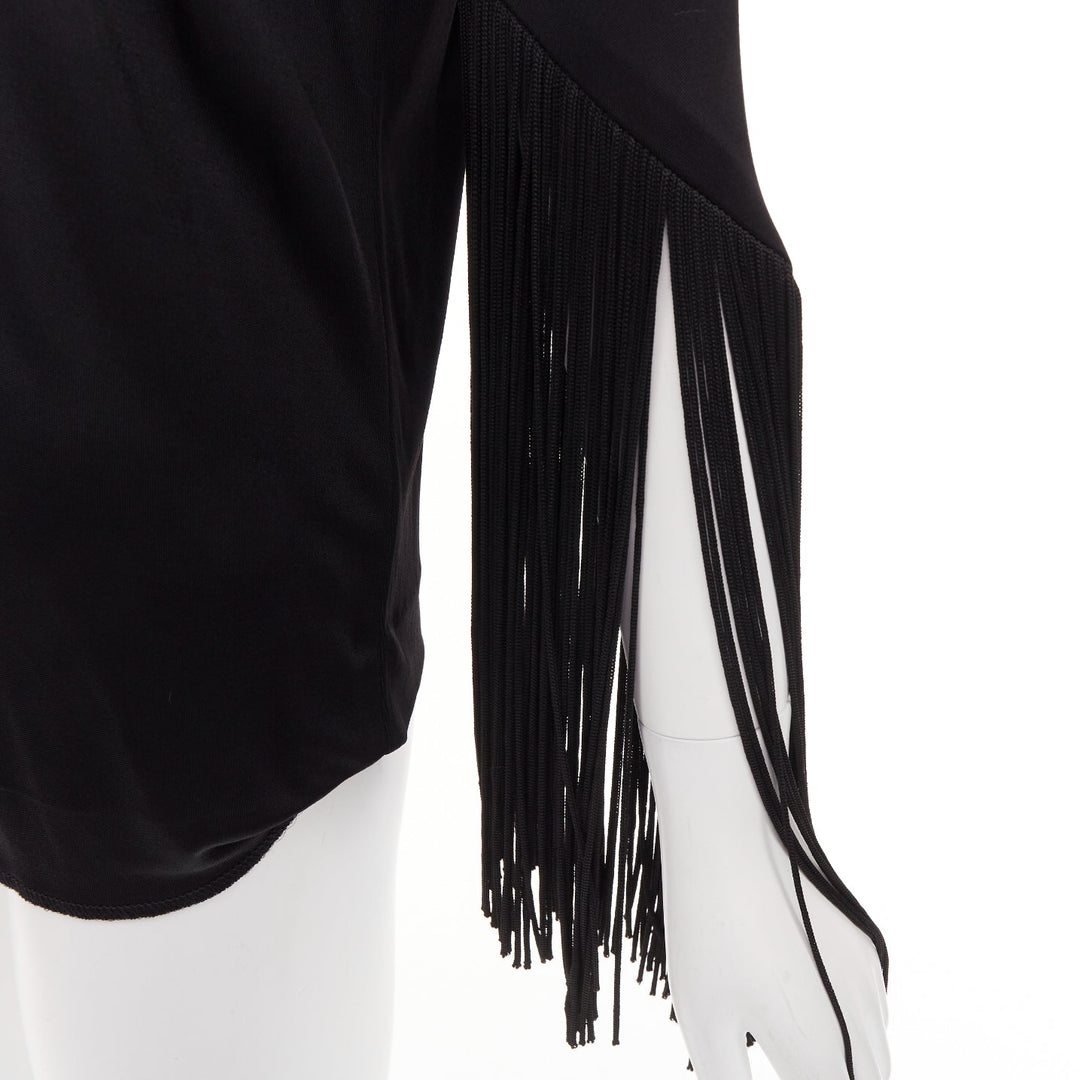 GALVAN 2018 Vesper black viscose fringe roped half sleeve bateau neck top FR40 S