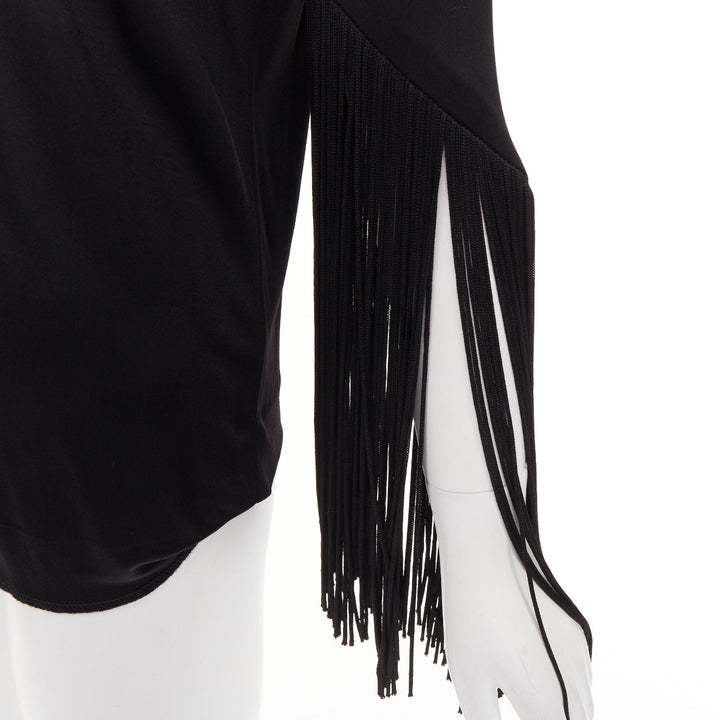 GALVAN 2018 Vesper black viscose fringe roped half sleeve bateau neck top FR40 S