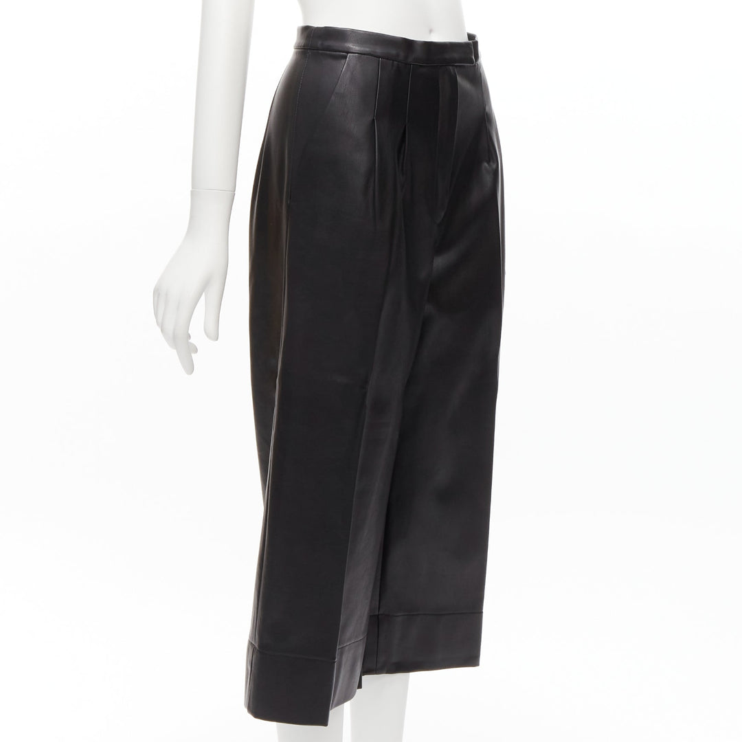 HEIDI MERRICK black leather pleated front high waist cropped culotte pants US2 S