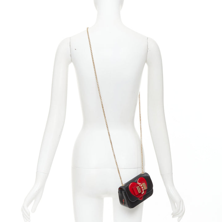 CHRISTIAN LOUBOUTIN Sweet Charity Heart black red patent mini crossbody bag