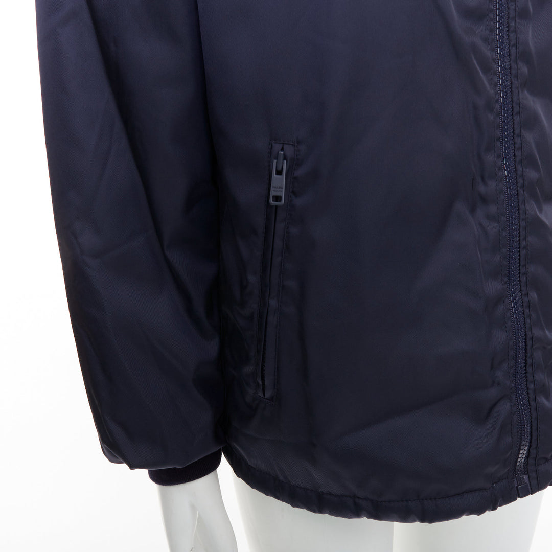 PRADA 2016 navy nylon zip pockets padded down oversized bomber jacket IT52 XL