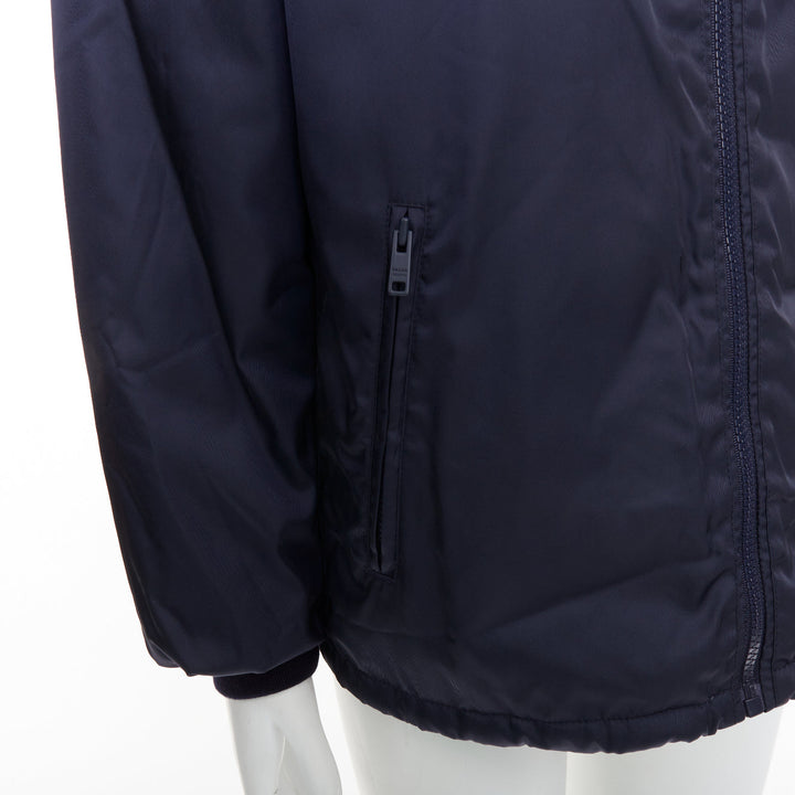 PRADA 2016 navy nylon zip pockets padded down oversized bomber jacket IT52 XL