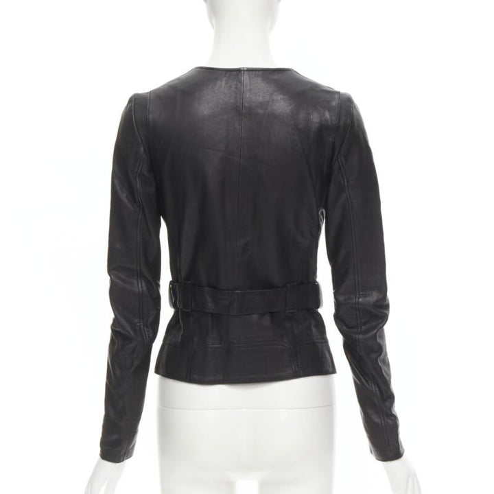 BALENCIAGA 2009 black lambskin leather asymmetric collar biker jacket FR36 XS