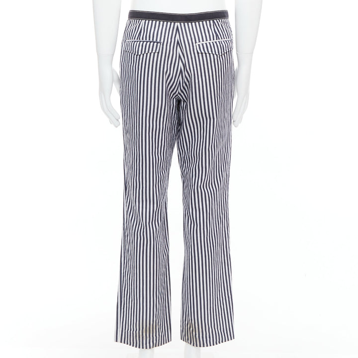 DRIES VAN NOTEN black white cotton striped black trim wide pants IT48 M