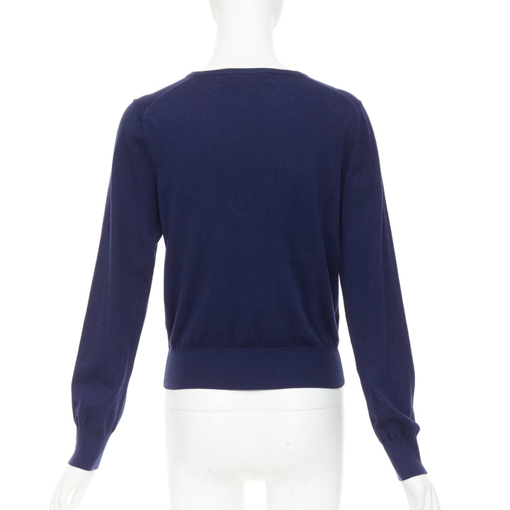 TOGA ARCHIVES PULLA Swallow Anglais navy cotton black leather cardigan IT40 S