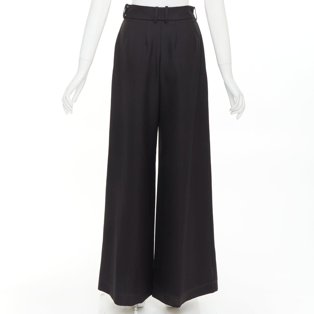 ALEXANDRE VAUTHIER COUTURE black wool blend dart pleat high waist wide leg pants