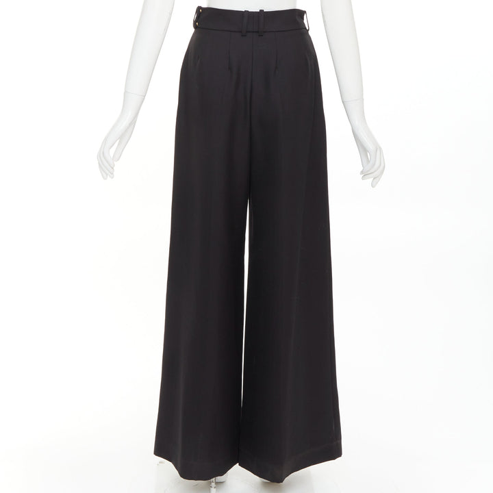 ALEXANDRE VAUTHIER COUTURE black wool blend dart pleat high waist wide leg pants