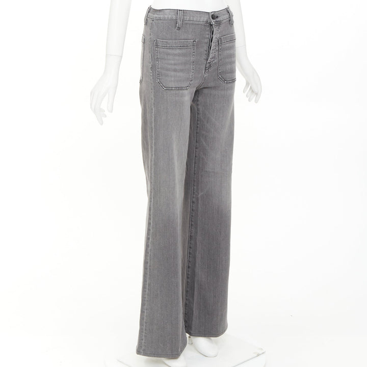 NILI LOTAN Florence grey washed denim patch pockets flare jeans 26"
