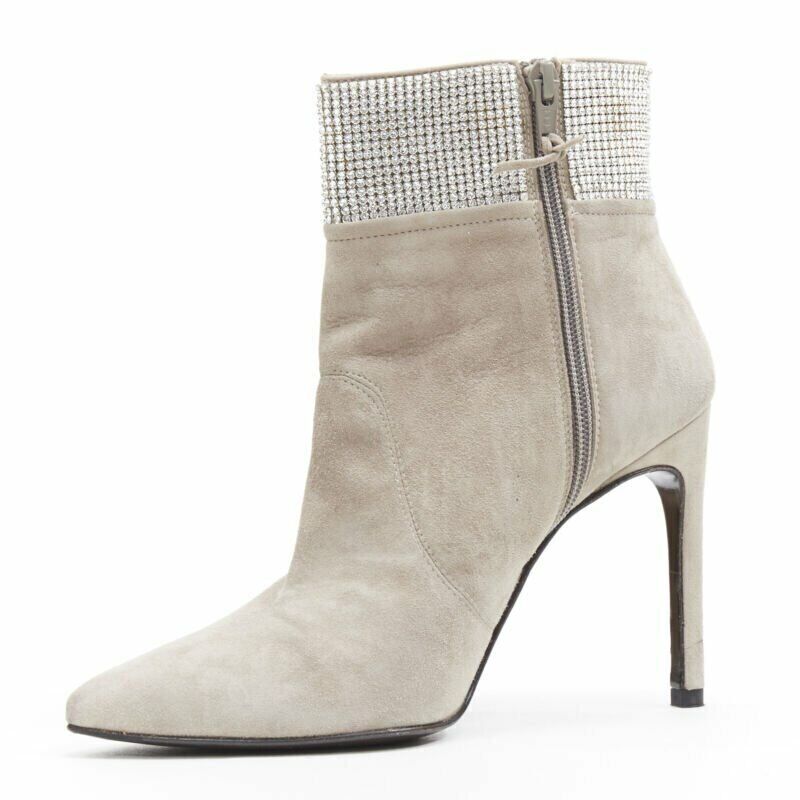 STUART WEITZMAN Highbeams grey fossil suede crystal embellished bootie EU38.5