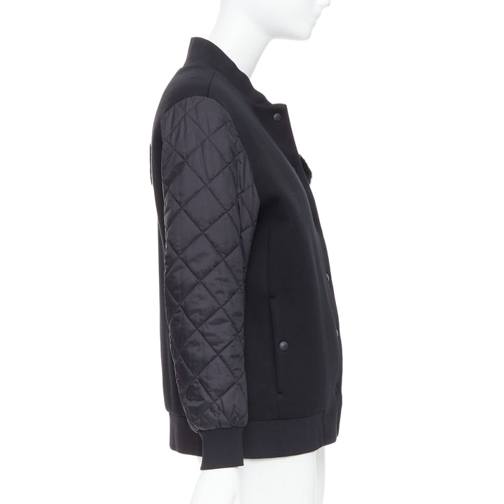 FENDI Karlito black modal blend fur trim quilted bomber jacket IT38 XS