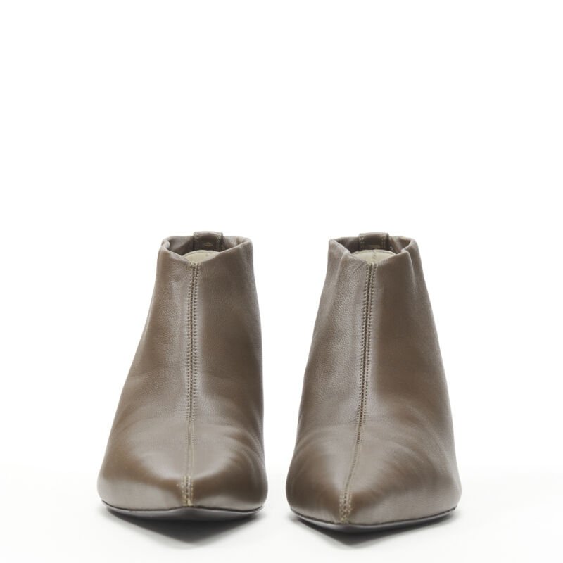 THE ROW Bourgeoise Stretch taupe brown pointy curved heel low bootie EU35.5