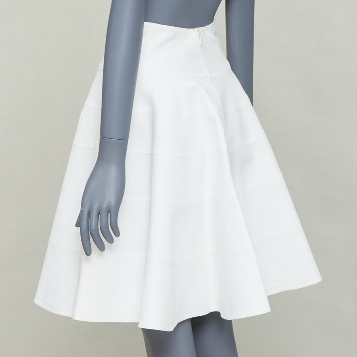 ALAIA 10 CORSO COMO ivory cotton panelled tiered flare knee skirt FR38 M