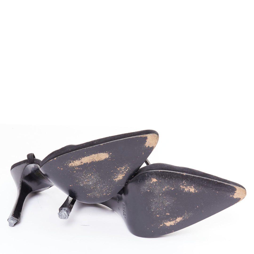 GUCCI Tom Ford Vintage black suede metal ID plate slingback pump EU36
