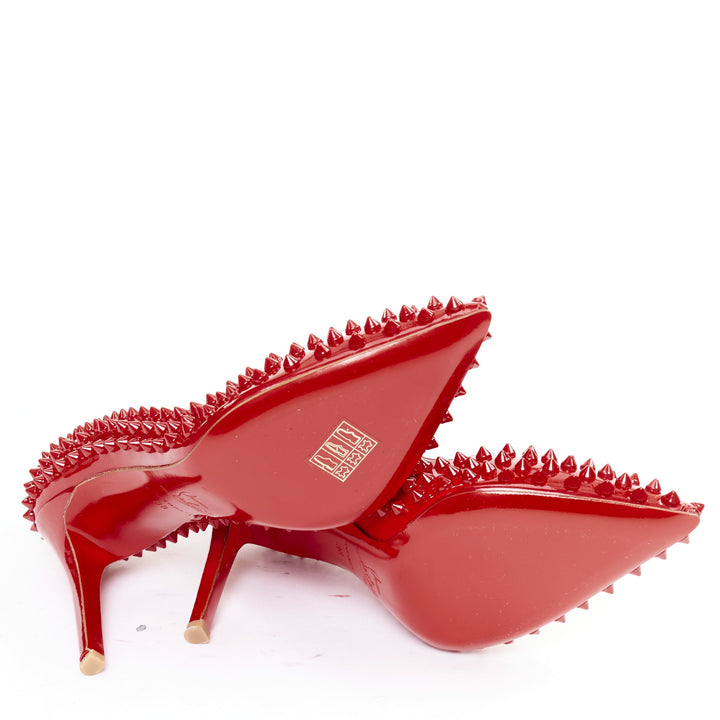CHRISTIAN LOUBOUTIN Pigalle Spikes 100 red patent leather studded pumps EU38