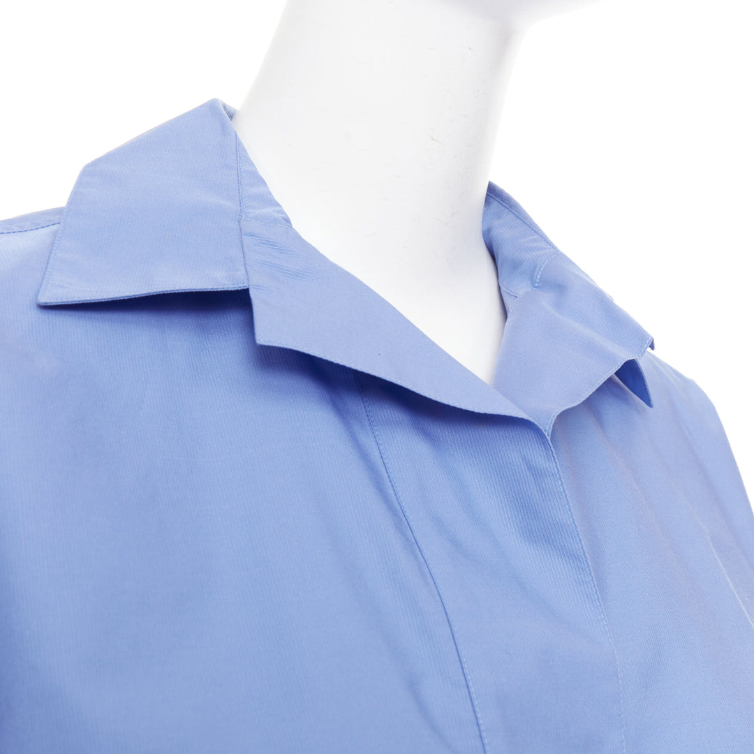 LANVIN sky blue cotton poplin high low collared half sleeve cropped shirt FR36 S