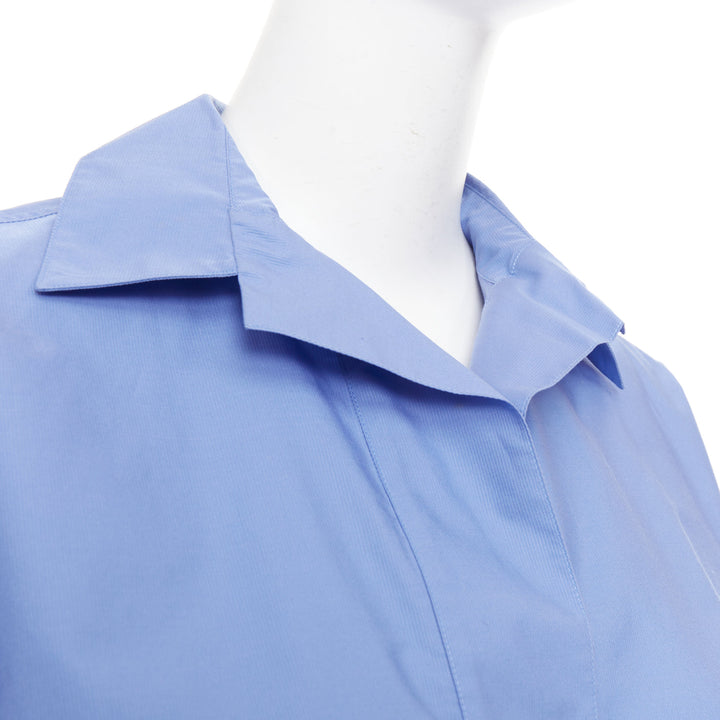LANVIN sky blue cotton poplin high low collared half sleeve cropped shirt FR36 S