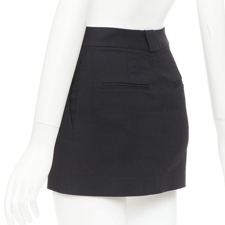 HELMUT LANG black woven cotton tailored front welt pocket utility skirt US0 XS
