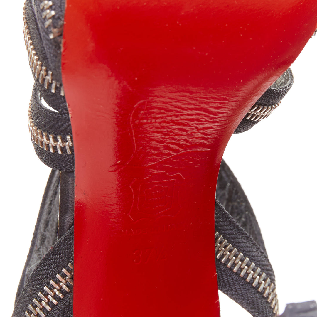 CHRISTIAN LOUBOUTIN Rodita New Nastro Zip black zipper platform sandals EU37.5