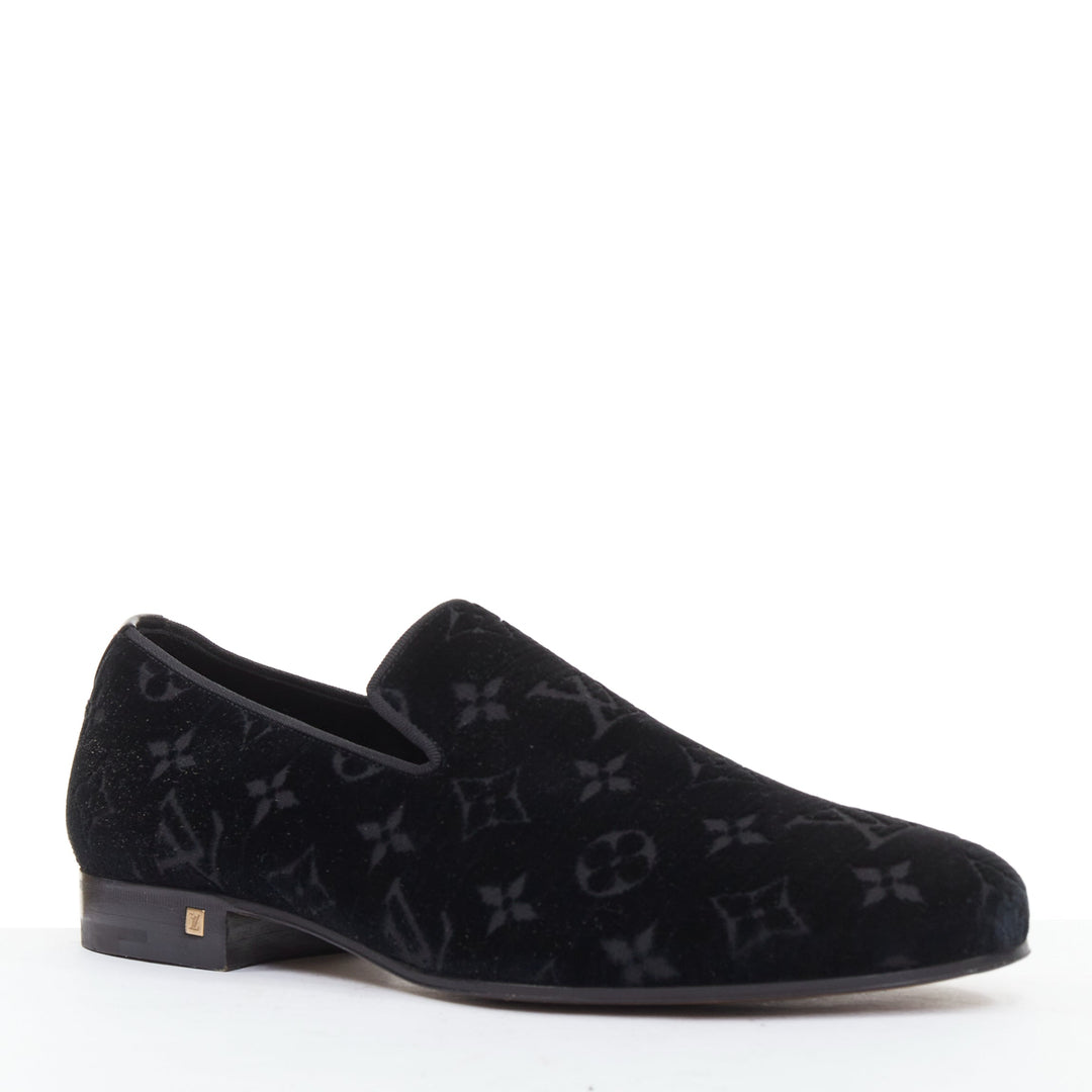 LOUIS VUITTON Auteuil Velvet Monogram Smoking Slipper tux loafer shoes UK6