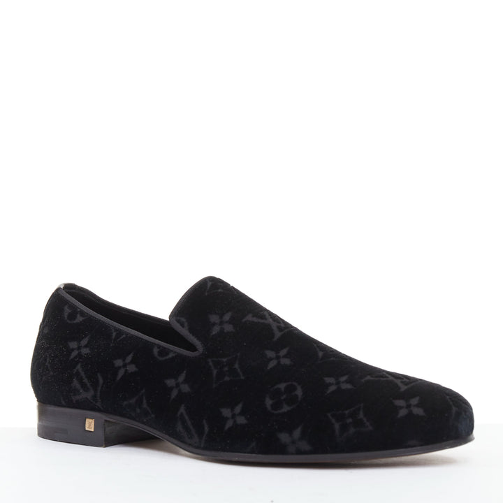 LOUIS VUITTON Auteuil Velvet Monogram Smoking Slipper tux loafer shoes UK6