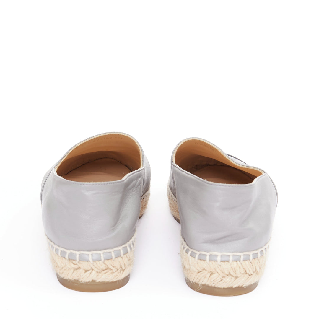 CHANEL bicolor grey lambskin leather black cap toes CC espadrilles shoes EU39