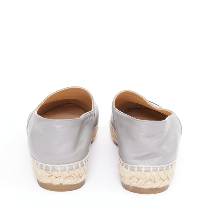 CHANEL bicolor grey lambskin leather black cap toes CC espadrilles shoes EU39