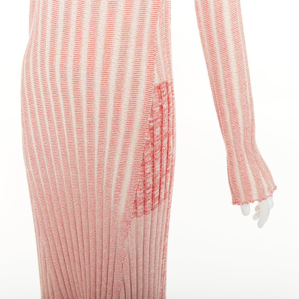 CELINE 2017 Phoebe Philo Runway pink red white striped ribbed knit midi dress XS