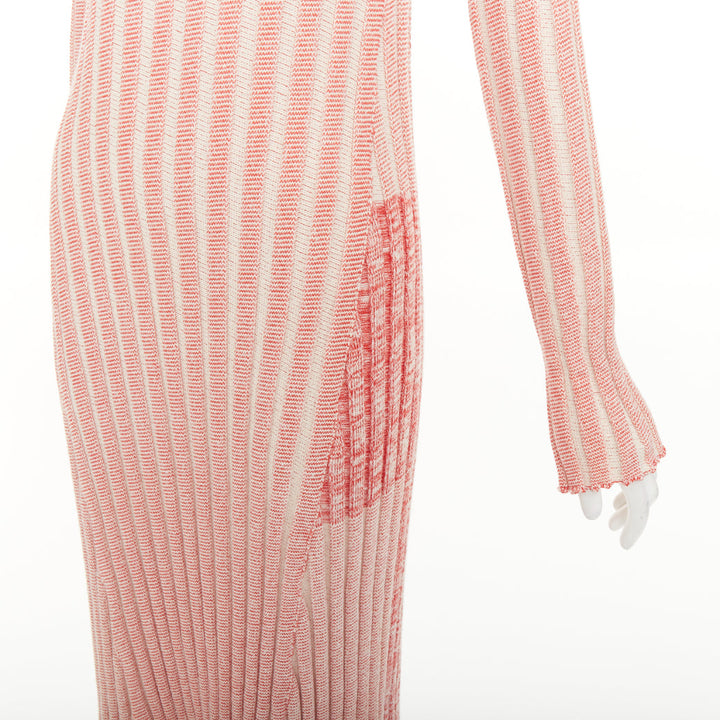 CELINE 2017 Phoebe Philo Runway pink red white striped ribbed knit midi dress XS