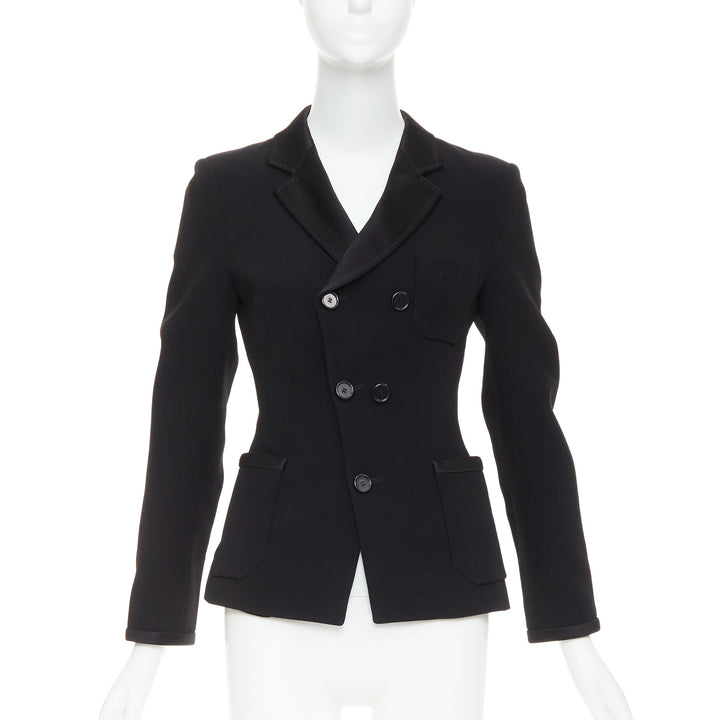 BALENCIAGA Vintage 2010 black satin trim fitted blazer jacket FR36 S