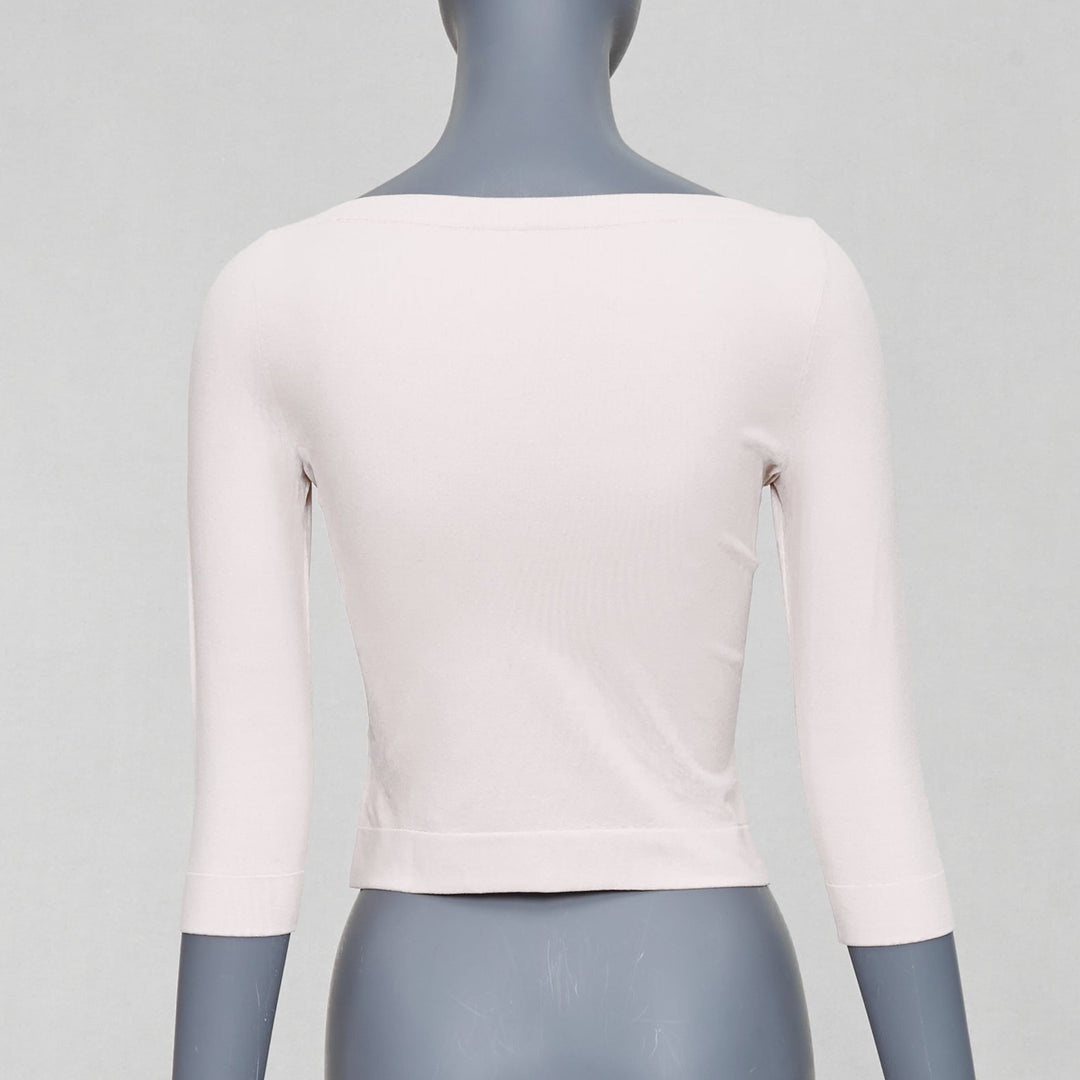 ALAIA white viscose blend cropped sleeved bateau neck sweater FR36 S