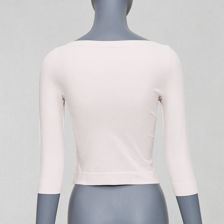 ALAIA white viscose blend cropped sleeved bateau neck sweater FR36 S