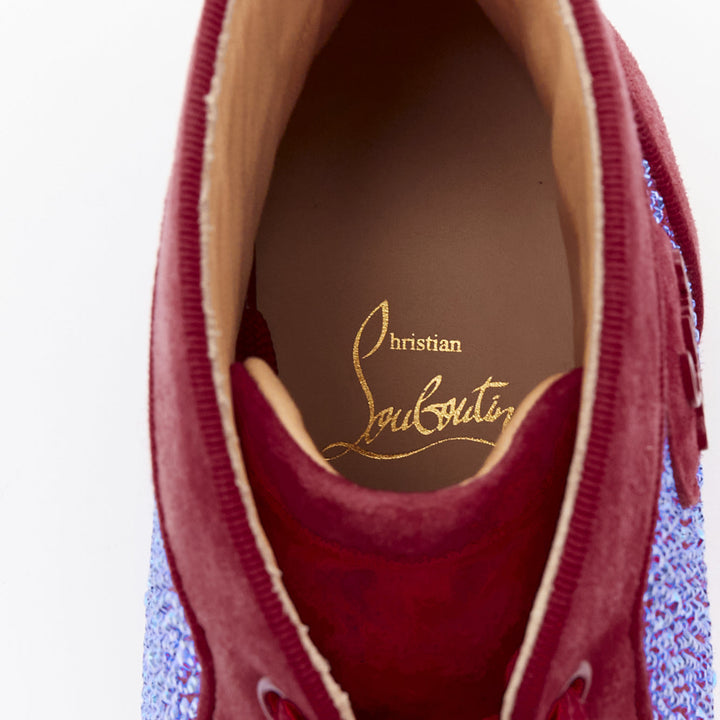 rare CHRISTIAN LOUBOUTIN Louis Orlato Strass red suede crystal hi sneaker EU42.5