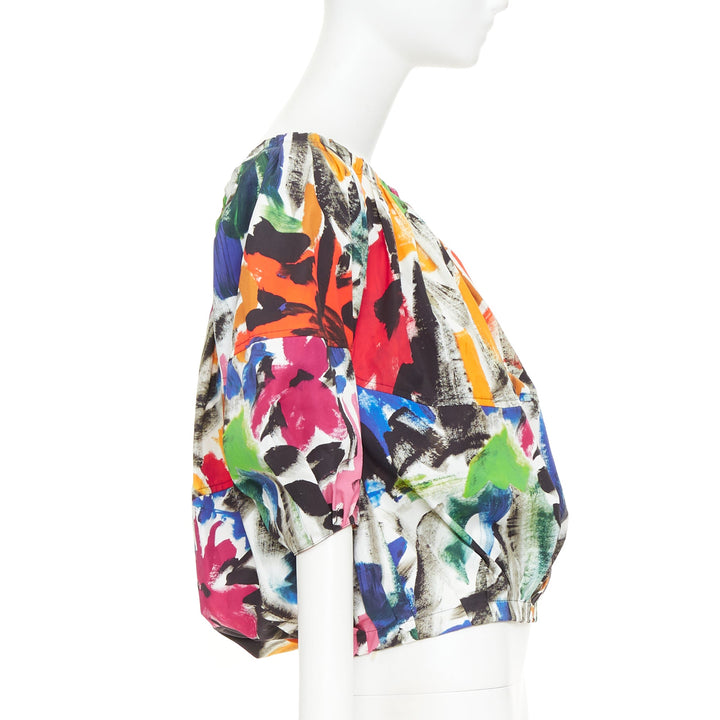 MARNI 2020 multicolored cotton abstract brushstroke print puff sleeve top IT40 S