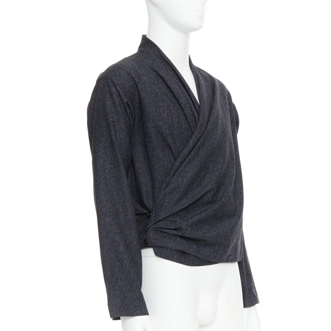 CHRISTOPHE LEMAIRE 100% wool grey cross wrapped cropped cardigan sweater Sz 3