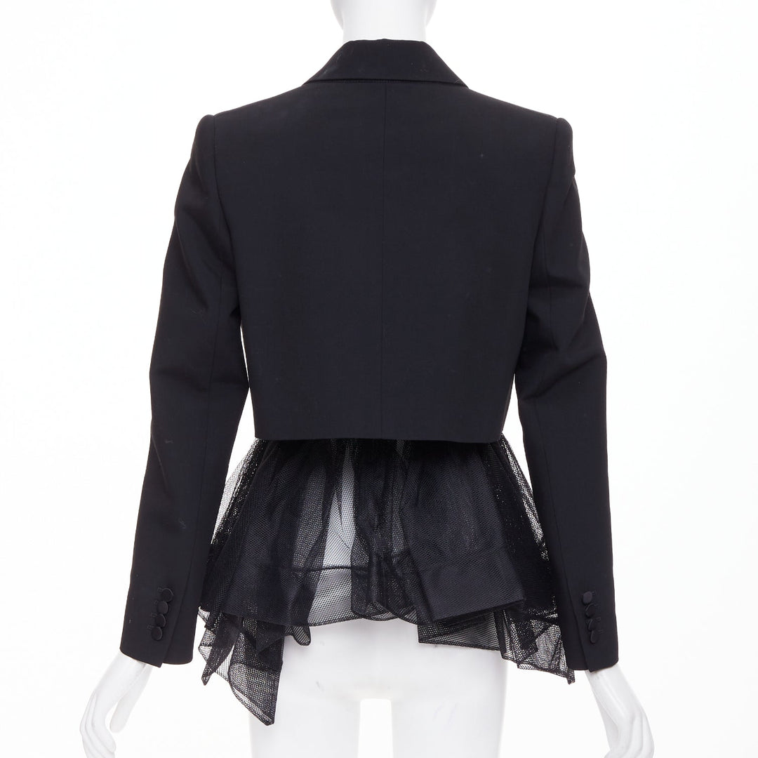 ALEXANDER MCQUEEN 2022 black wool peplum tulle single button tux blazer IT36 XXS