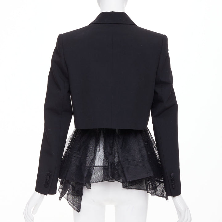 ALEXANDER MCQUEEN 2022 black wool peplum tulle single button tux blazer IT36 XXS